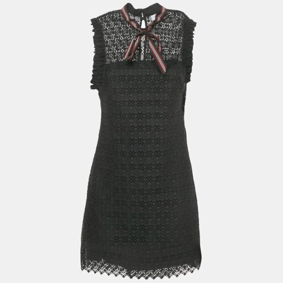 Sandro Dresses & Skirts - Sandro Black Fidele Tie-Neck Lace Mini Dress Size 2 - 41482